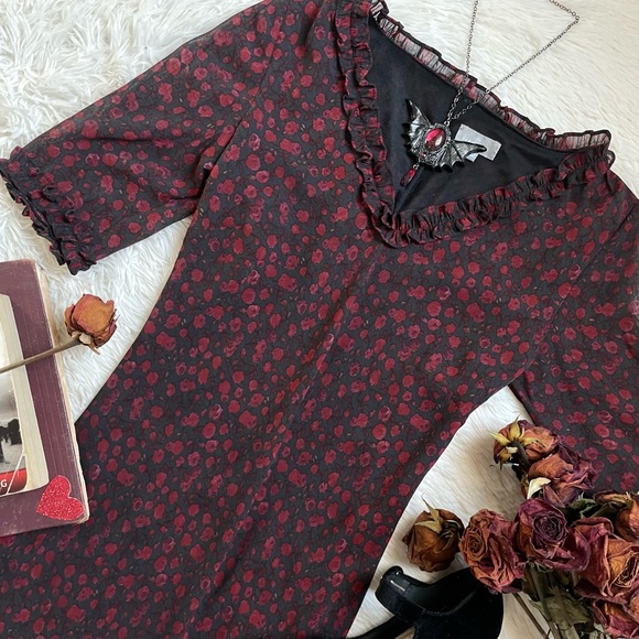 Gothic casual floral rose print long dress - Picture 9 of 16